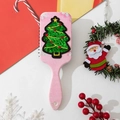 Close-up of pink glitter hairbrush with green sequin Christmas tree embroidery patch - Standard Spec / Snowflake Christmas Tree