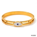 Golden Evil Eye bangle with blue rhinestones and unique zipper-style sawtooth cutout - Gold (KAS806)