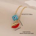 Gouden roestvrijstalen ketting met blauwe duivels-oog en rode lippen op beige achtergrond - Hemelblauw Evil Eye Rode Lippen (1#Hemelblauw)