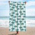 Mint green striped beach towel with dark green tropical palm tree silhouette patterns - B20-Mint Green Stripes Tropical Palm