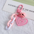 Pink and white double heart keychain with bell and colorful chain for bags - Pink