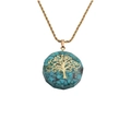 Detail of turquoise gravel stone and golden tree of life pendant on twisted chain - Turquoise + 60CM Rope Chain