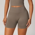 Set pantaloncini yoga senza cuciture a vita alta con trama a coste color talpa fitness - S / Marrone
