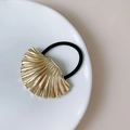 Punk style golden seashell ponytail holder with metallic texture and black elastic - GA2811 Gold Shell Band