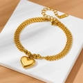 Double-layered gold stainless steel bracelet featuring heart pendants on stone pedestal - Bead Peach Heart (E2096) Gold