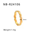 Golden 3mm stainless steel ring with twisted wavy texture for elegant stacking - US 6 / Wavy Serrated Texture Style (NB-R24106) / Gold