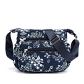 Floral print navy blue nylon crossbody bag with multi-pocket design and adjustable strap - Blue White Floral