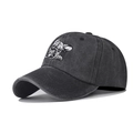 Washed grey cotton baseball cap with detailed bulldog embroidery in 45-degree view - Adjustable / Black