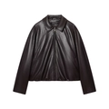 Classic dark brown faux leather bomber jacket with front zipper and lapel collar design - XS / Dark Brown