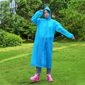 Reusable bright blue EVA long hooded raincoat with elastic cuffs and button closure - 18 Silk Blue