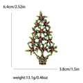 Golden alloy Christmas tree brooch with green enamel and red rhinestones 6.4x3.8cm - Christmas Tree 6-0857 (Dark Green with Red Rhinestone)