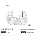 Detailed view of silver stainless steel cuff bracelet showing inner diameter dimensions - Hollow Flower Style (NB-B6302-S)