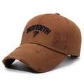 Brown vintage distressed baseball cap with black SEVENTH 7 3D embroidery and rips - Coffee