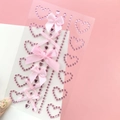 DIY decorative stickers with pink rhinestone hearts and ribbon bows on clear background - BJA-636 (Pink Heart Diamond Bow)