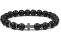 Detail of matte black beaded bracelet featuring a metallic cross charm on white background - Matte Black