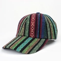 Detailed side view of bohemian striped baseball cap with multi-color woven geometric patterns - Adjustable / Style C