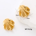 Golden leaf-shaped stainless steel earrings with wavy texture, size 35mm x 31mm - Wavy Leaf Earrings (AMLEH102)