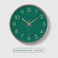Modern 20cm silent wall clock with dark green dial and rose gold frame finish - Green Rose Gold Frame