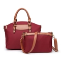 Ensemble sac cabas et bandoulière en tissu Oxford bordeaux avec poignées en cuir - Ensemble de 2 pièces (Cabas + Pochette intérieure) / Rouge