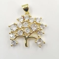 Golden Tree of Life pendant with micro-paved cubic zirconia on polished metal - 3D Tree of Life Gold Pendant