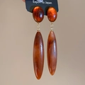 Macro shot of tortoiseshell acrylic drop earrings with polished marble texture finish - Marble Pattern Waterdrop Style / Dark Brown (Silver Needle)