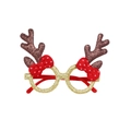 Christmas reindeer glasses frame with gold glitter, red bows and brown antlers - Brown Antler + Red Bowknot