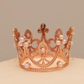Elegant rose gold alloy crown cake topper with white pearls for birthday decorations - Alloy Type / Mini No Rhinestone Rose Gold