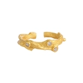 Onregelmatige S925 zilveren ring met organische textuur en drie zirkoonstenen - Verstelbaar Open / Goud (Witte Steen)