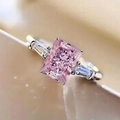 Elegant three-stone ring with rectangle pink zircon and sparkling side stones - US 6 / Pink