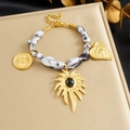 Detail of silk scarf bracelet featuring gold pendants and heart charms on display - B1867 Bracelet