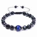 Verstellbares 10mm blaues Tigerauge-Armband mit Onyx-Perlen und Hämatit-Steinen - Lapisblaues Tigerauge + Schwarze Perlen + Hämatit