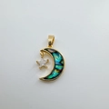 Detailed view of 18k gold plated star and moon pendant with iridescent shell and zircon - Moon (Abalone Shell)