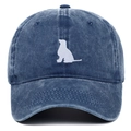 Casquette de baseball en jean délavé bleu avec broderie silhouette de chien blanc - Bleu marine