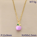 Golden chain necklace featuring a purple enamel apple pendant with green leaf detail - Large Purple Apple (KN292109-Z)