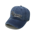Dettaglio del cappellino da baseball in denim blu navy con ricamo vintage - M (56-58cm) / Blu Notte