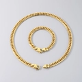 Set di gioielli a catena cubana dorata con collana e bracciale e chiusura a moschettone - Catena a Maglie (Oro 9mm) / Bracciale 21.5cm (8.5inch)