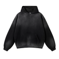 Zwarte hoodie met acid wash-effect, een losse pasvorm en vintage distressed textuur - S / Gespoten Zwart