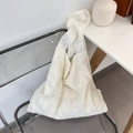 Detail of floral embroidery on off-white tote bag with wide shoulder strap design - Flower Embroidery Style / Petal Beige