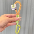 Climbing rope style keychain in orange and yellow nylon braid with plastic carabiner clip - Yellow
