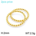 Set of two golden stainless steel twisted rope rings with a polished minimalist finish - US 7