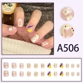 Kurze runde Kunstnägel zum Aufkleben mit bunten Blumen und Pastell-Punkten - Koreanischer Frischer Blumen Polka Dot Stil (A506) / 24 Stück/Set