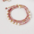 Pink natural stone and freshwater pearl beaded necklace with gold metal accents - Natural Stone & Freshwater Pearl Necklace
