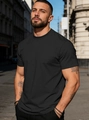 Men's minimalist black crew neck short sleeve cotton t-shirt in slim fit street style - Black