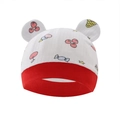 White baby hat with bear ears, red cuff and colorful fruit print in soft cotton rib - Red Ice Cream Hat