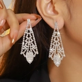 Sparkling silver long fringe earrings featuring multilayered geometric rhinestone drops - Silver Multilayer Geometric Tassel Style (DTE1316632S-W)