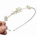 Elegant gold flower headband with sparkling rhinestones and delicate pearls for hair styling - Flower Style