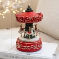 Carillon carosello in resina rosso e verde con albero di Natale e rilievi dorati fini - Giostra Musicale Stile A