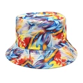 Detailed view of colorful tie-dye bucket hat with reinforced stitching on the brim - Red Yellow Blue Purple Abstract Graffiti Splatter (2#)