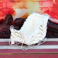 White plush Christmas sleigh decoration with elegant gold branch patterns for desktop - Small Sleigh