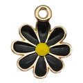 Daisy flower pendant in black and yellow enamel finish with golden metal ring - Daisy Flower 15x18mm